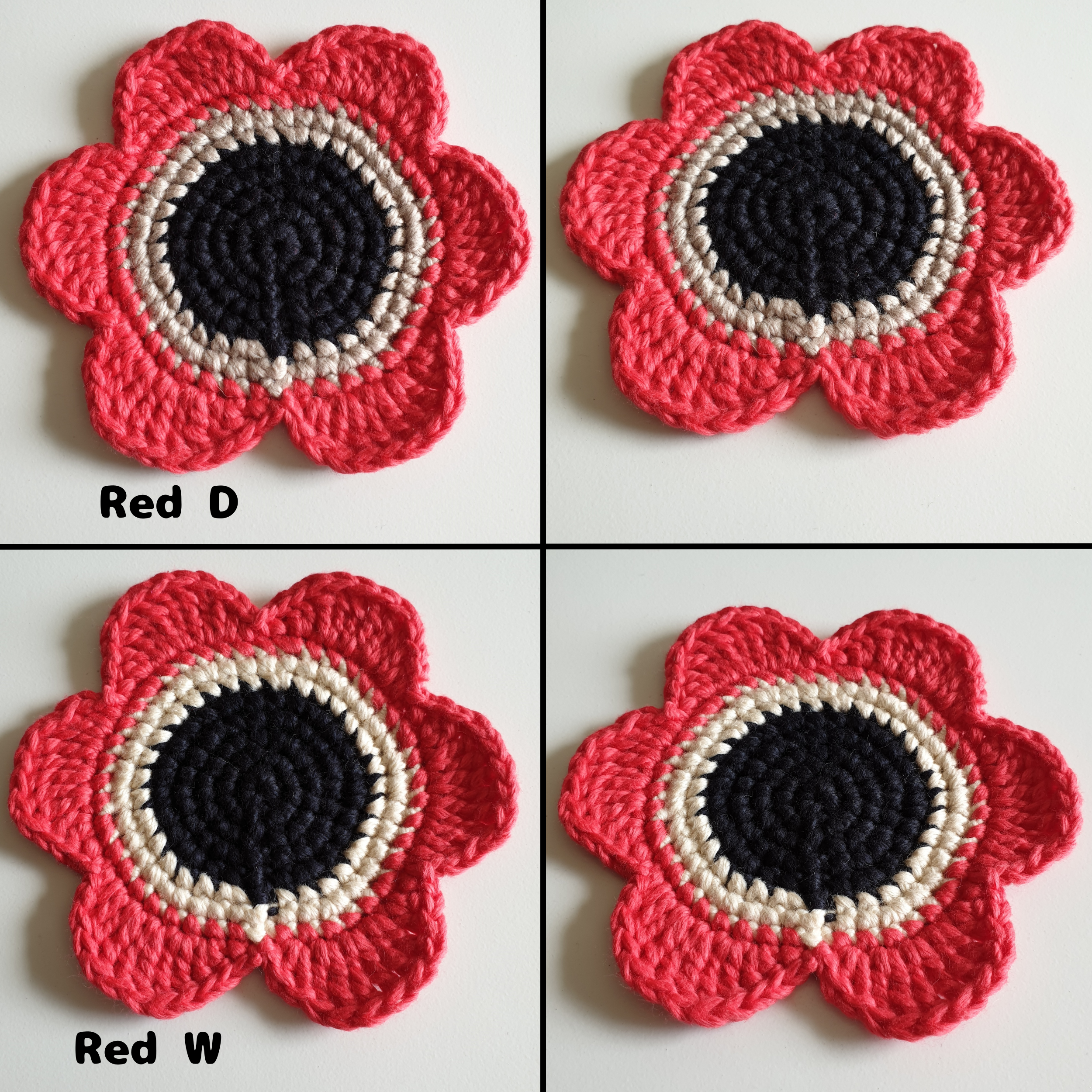 Hand knitted Daisy Flower Soft Coaster : Pink Red Blue