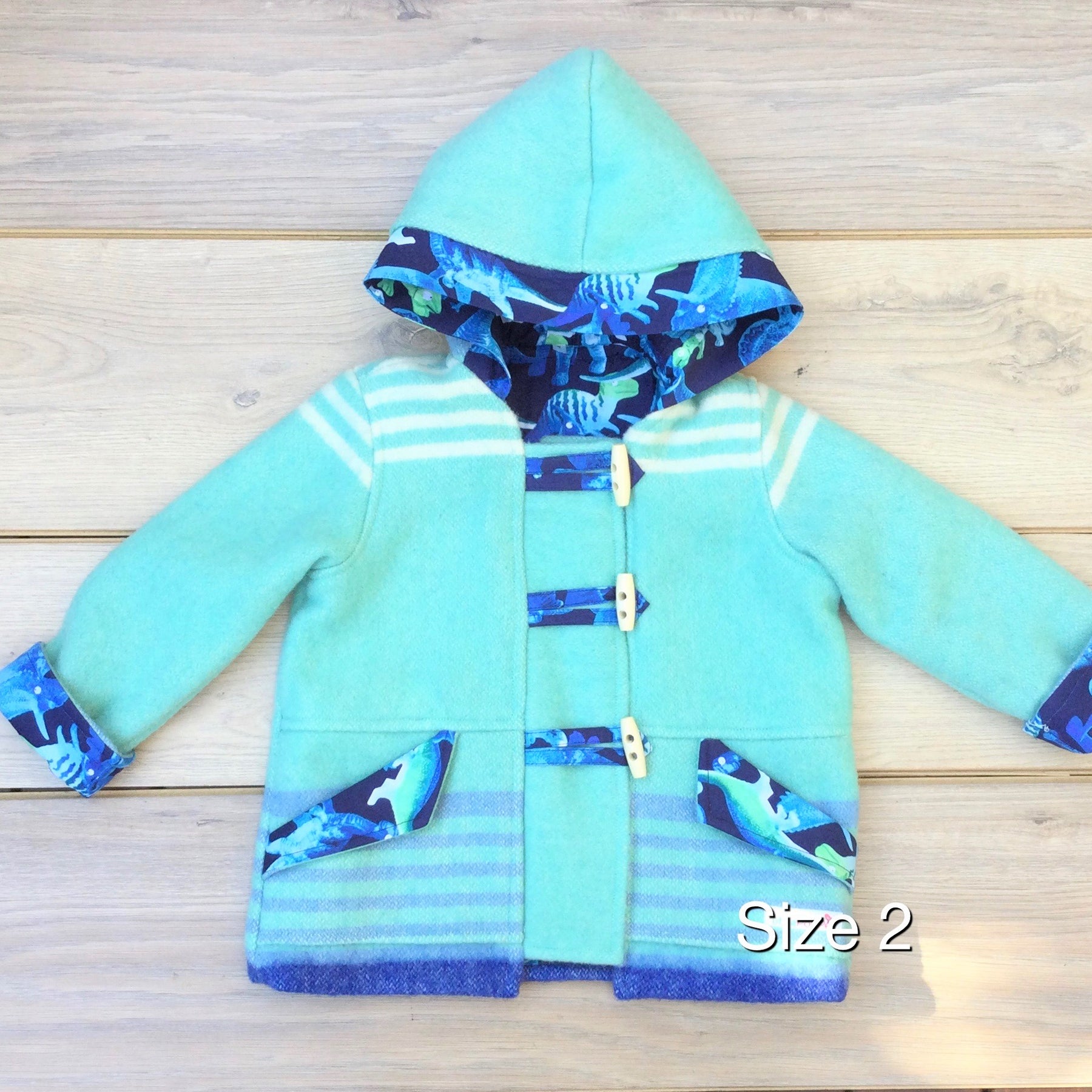 Dinosaur lined Upcycled Wool Blanket Duffle Coat