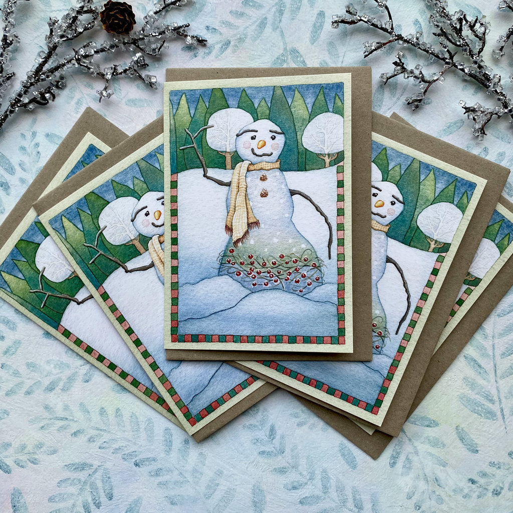 Cost Effective Happy Snowman Eco-Paper Christmas Cards (xp-folk)
