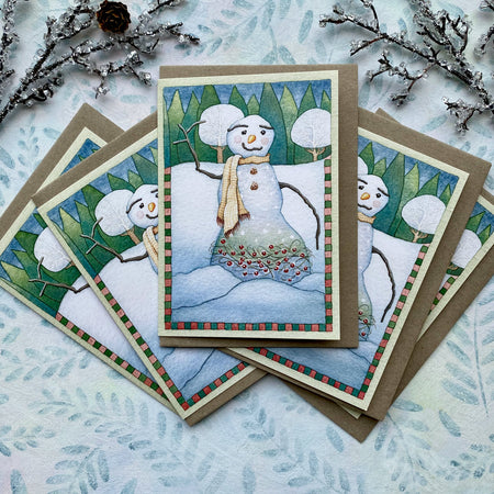 Cost Effective Happy Snowman Eco-Paper Christmas Cards (xp-folk)