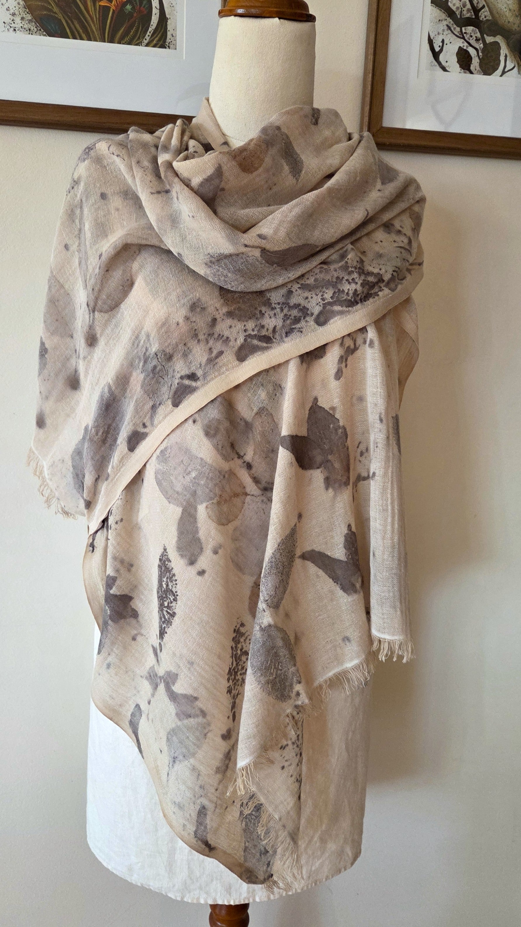 The Audrey - Cotton & Linen Blend Ecoprint Scarf/Wrap
