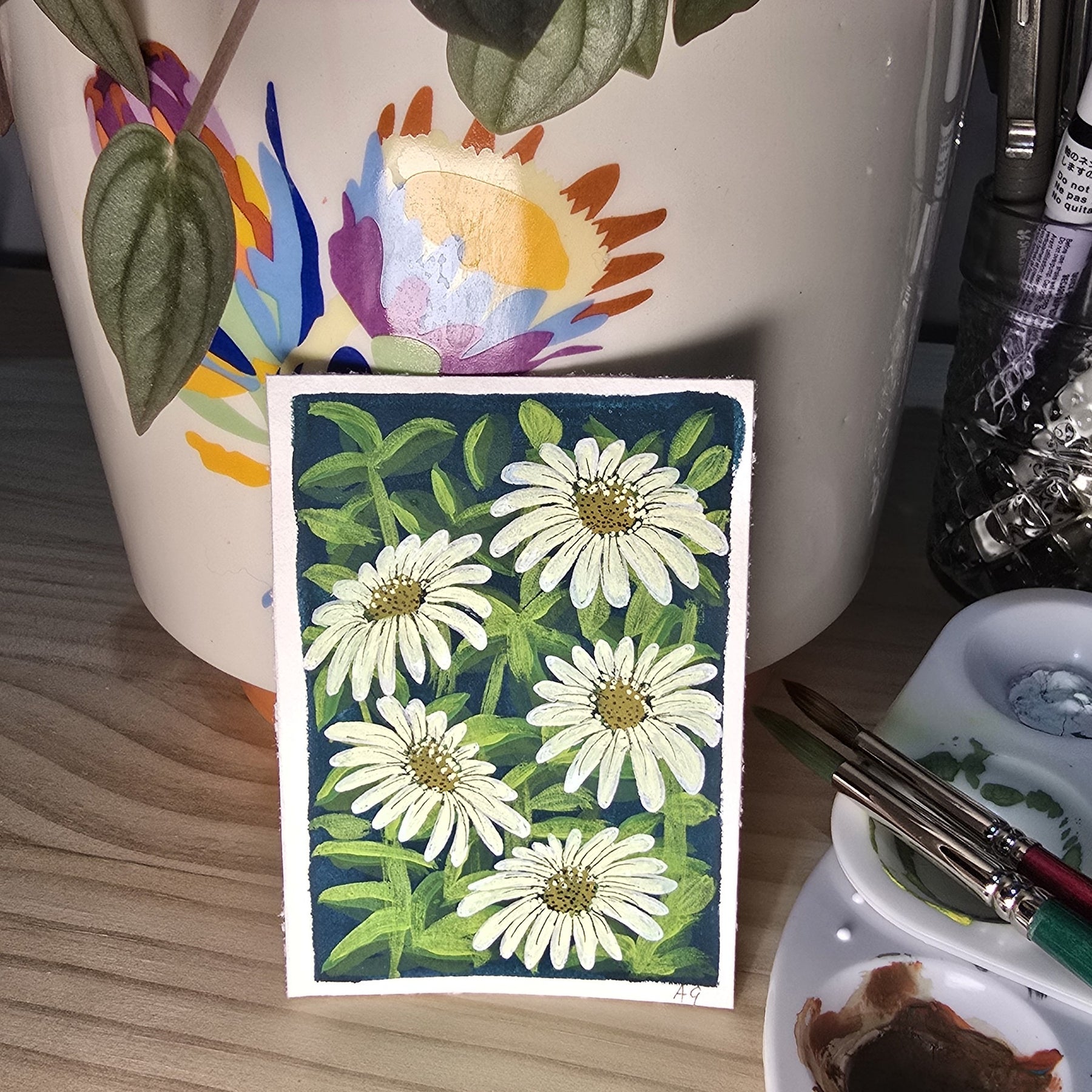 ACEO "Daisies #4" Mini Gouache 2.5x3.5 inches