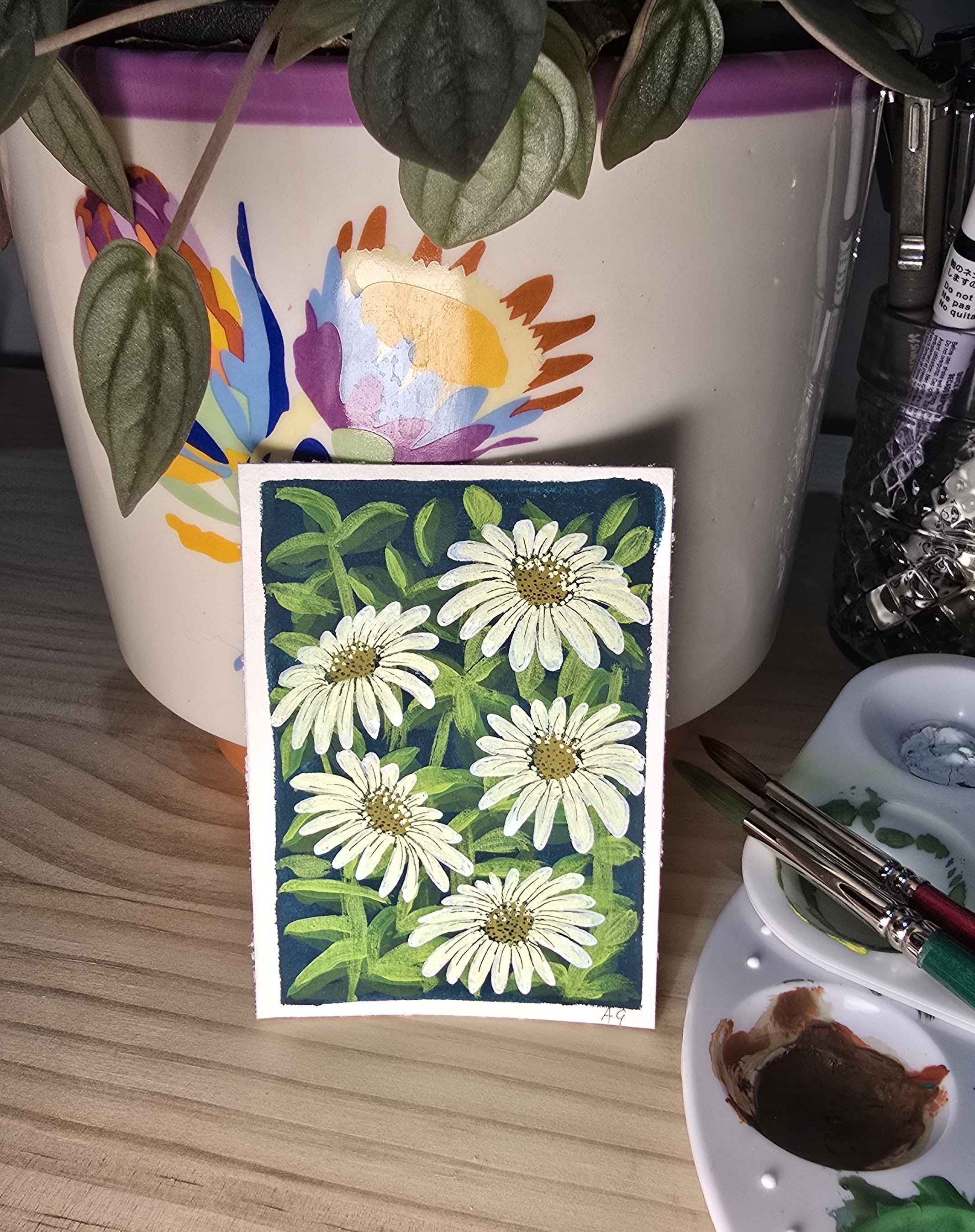 ACEO "Daisies #4" Mini Gouache 2.5x3.5 inches