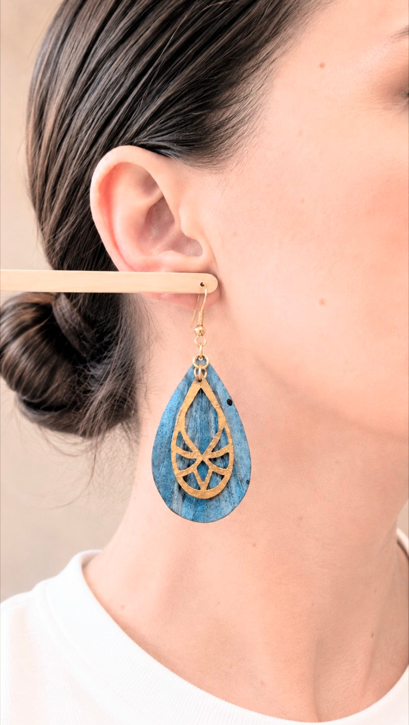 Ocean Inspired Art Deco Mini Earrings -  Eco Friendly Lightweight Jewellery