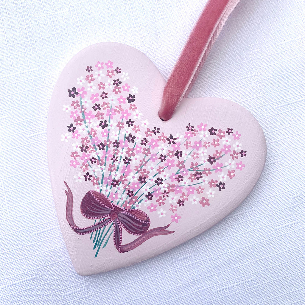 Hand-Painted Ceramic Heart Decoration - Pink Bouquet
