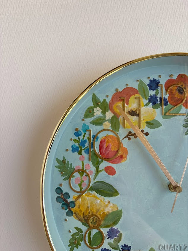 Floral Wall Clock - Baby Blue