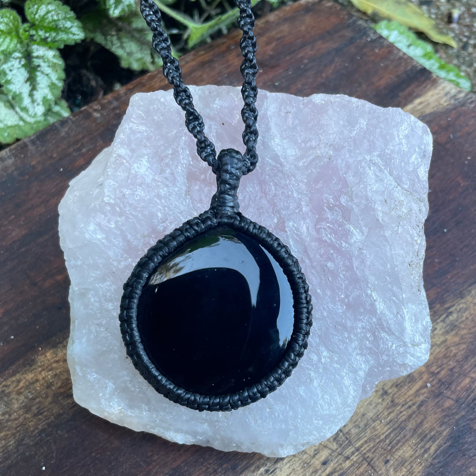 Black Obsidian Pendant, macrame necklace adjustable
