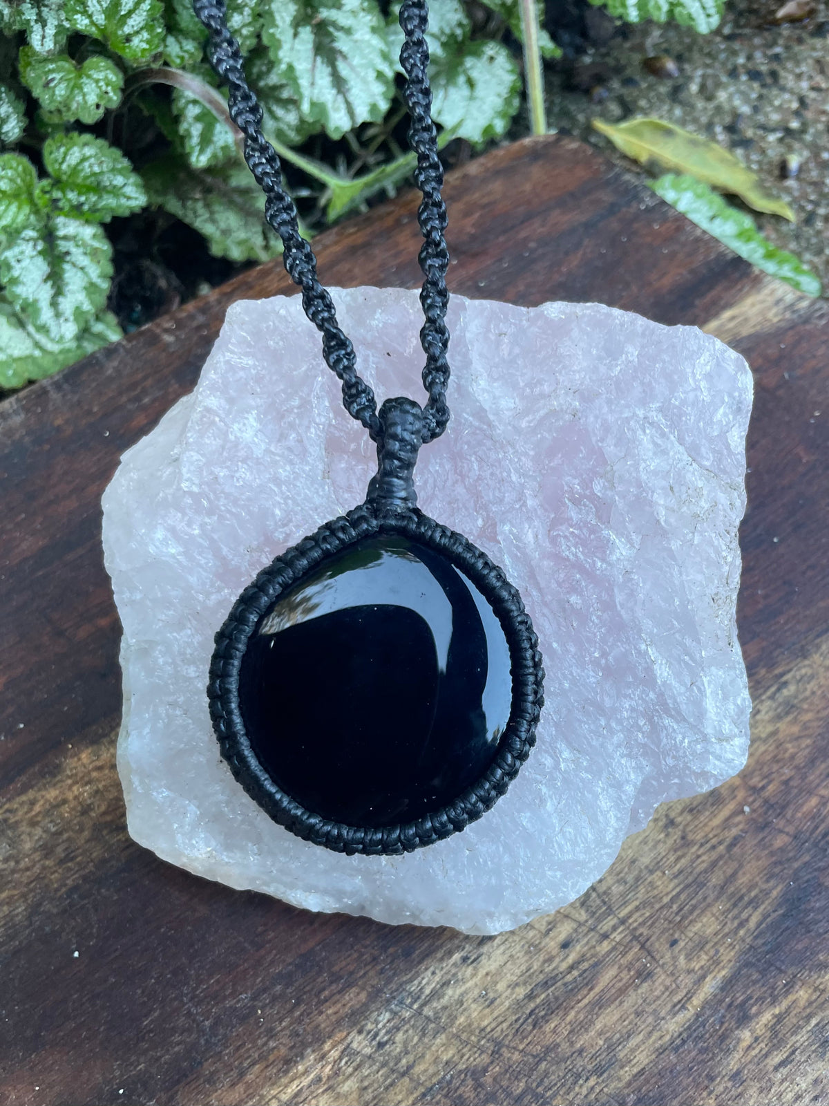Black Obsidian Pendant, macrame necklace adjustable