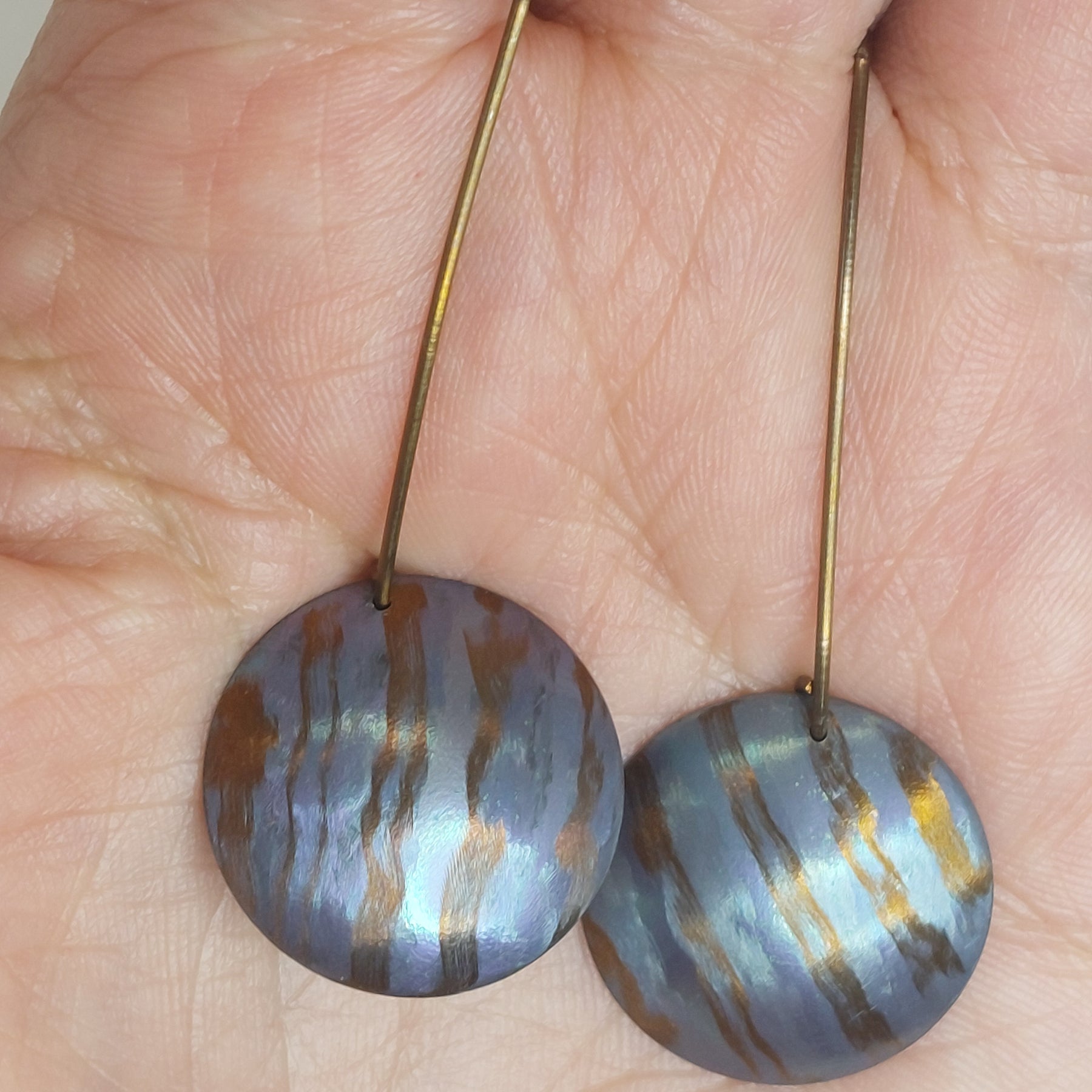 Titanium Domed Disc Dangles- Teal and Bronze