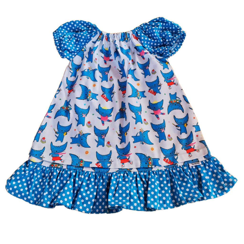 Baby Girls Handmade Cat Print Dress | Size 1