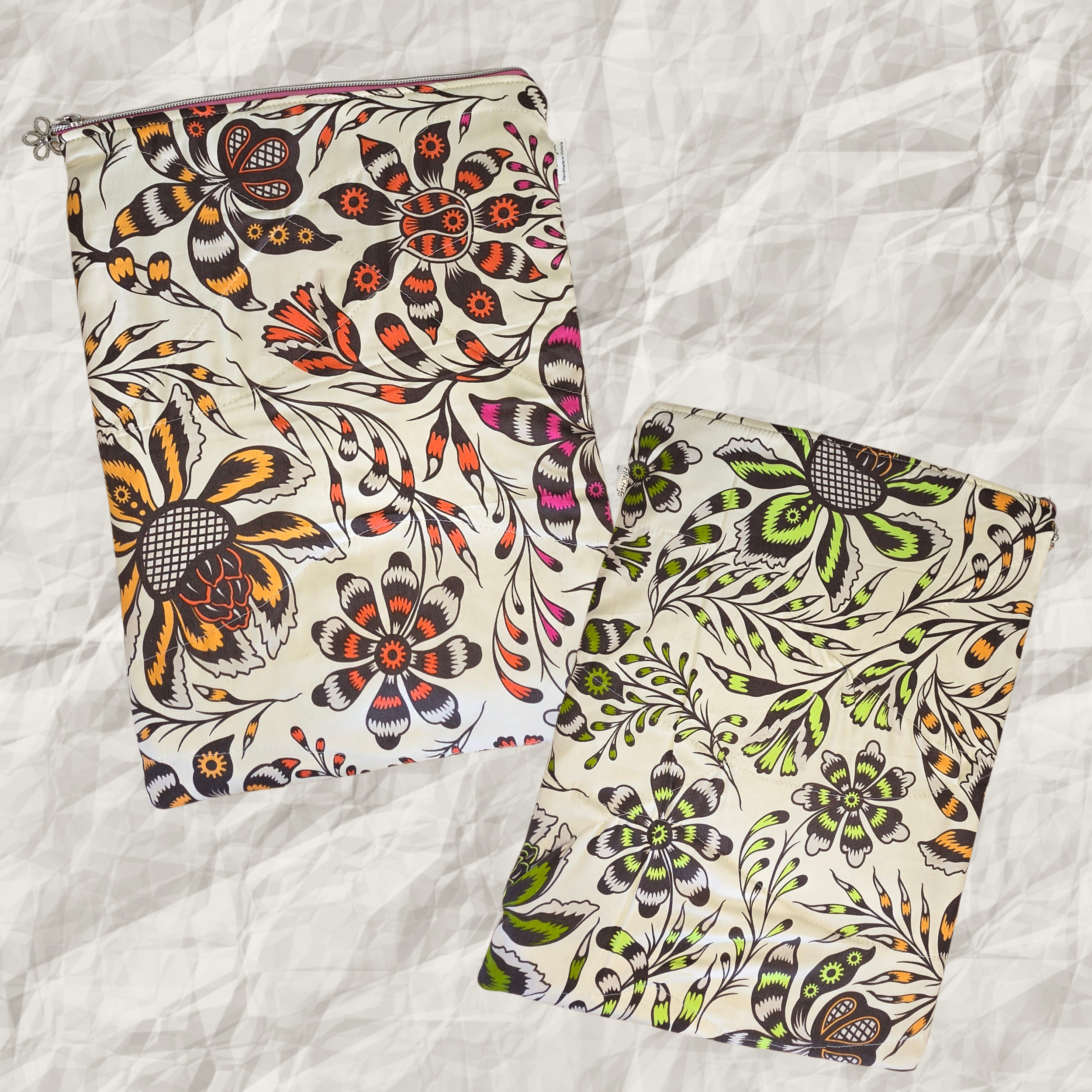 Floral designs - Large book, 14" tablet or laptop sleeve, handmade