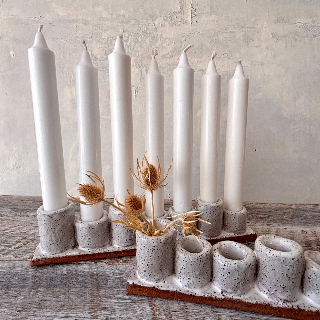 Ceramic Candle Stick Holder/Candelabra - rustic with speckles