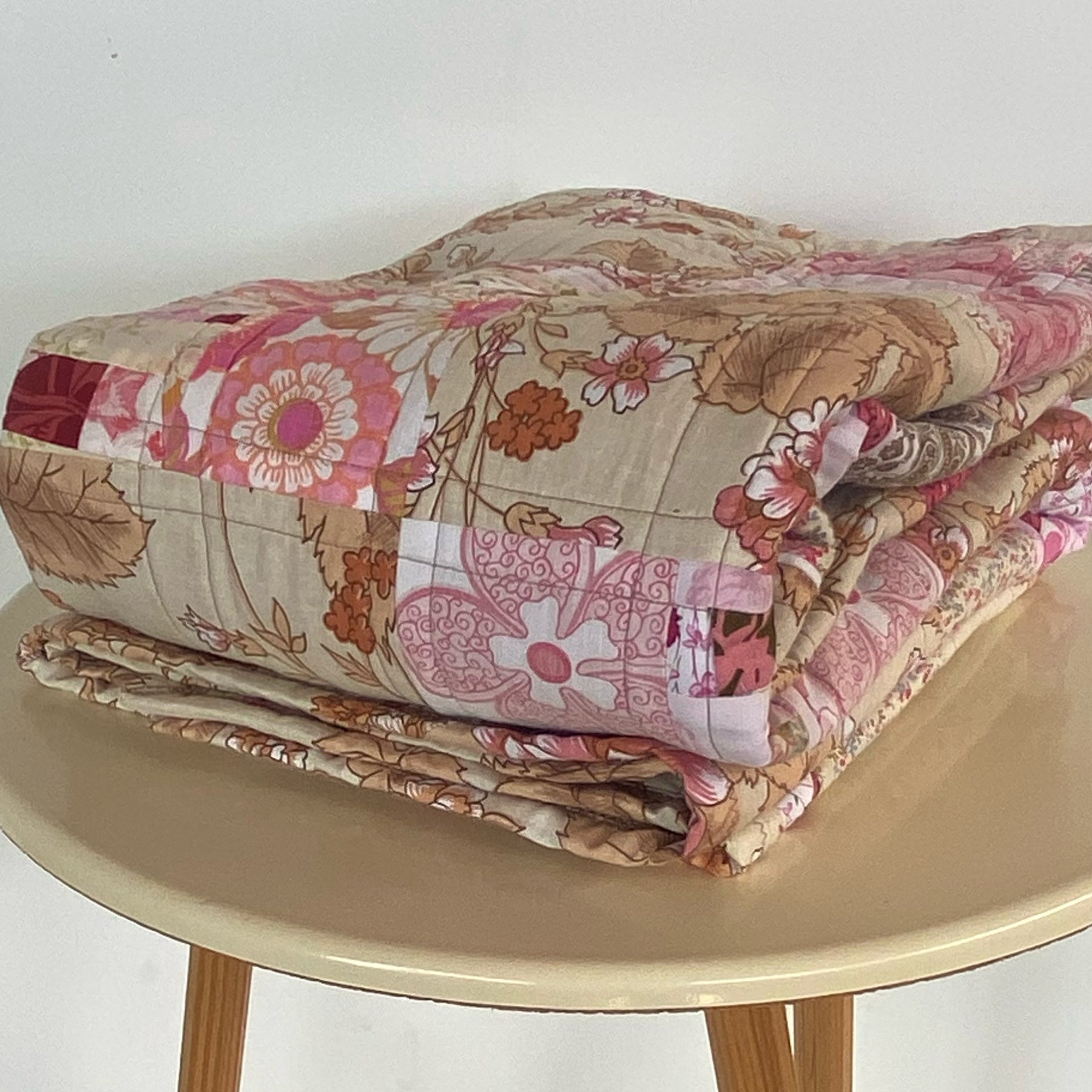 Blush and Bark Handmade Quilt Upcycled Vintage Fabrics & Wool Blanket