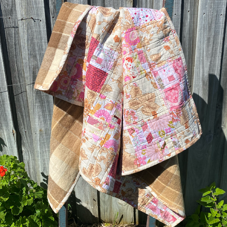 Blush and Bark Handmade Quilt Upcycled Vintage Fabrics & Wool Blanket
