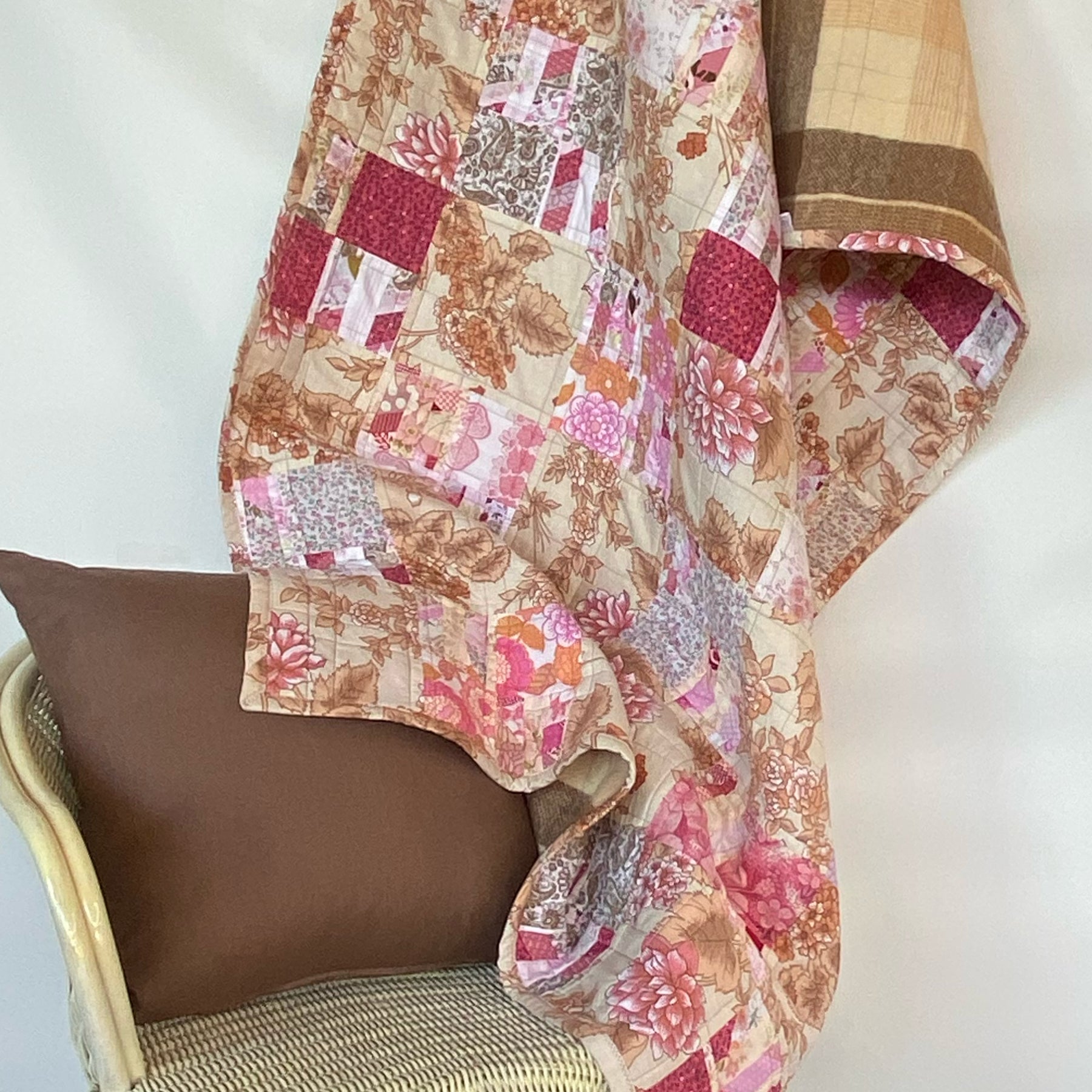 Blush and Bark Handmade Quilt Upcycled Vintage Fabrics & Wool Blanket