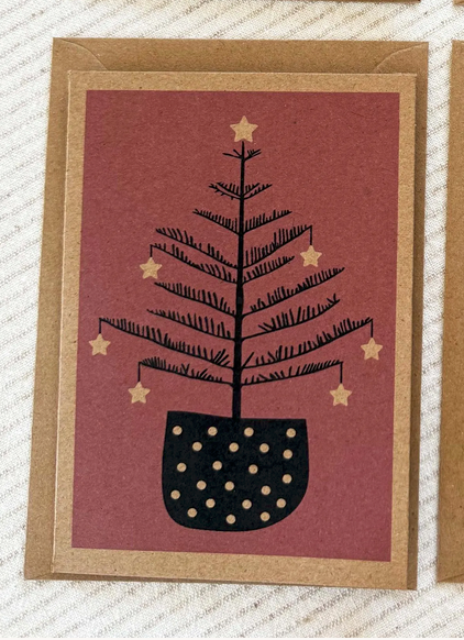Set of 8 Rustic Norfolk Pine Festive Christmas Cards and envelopes.