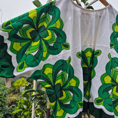 Upcycled Vintage Tablecloth top. Bold Green design