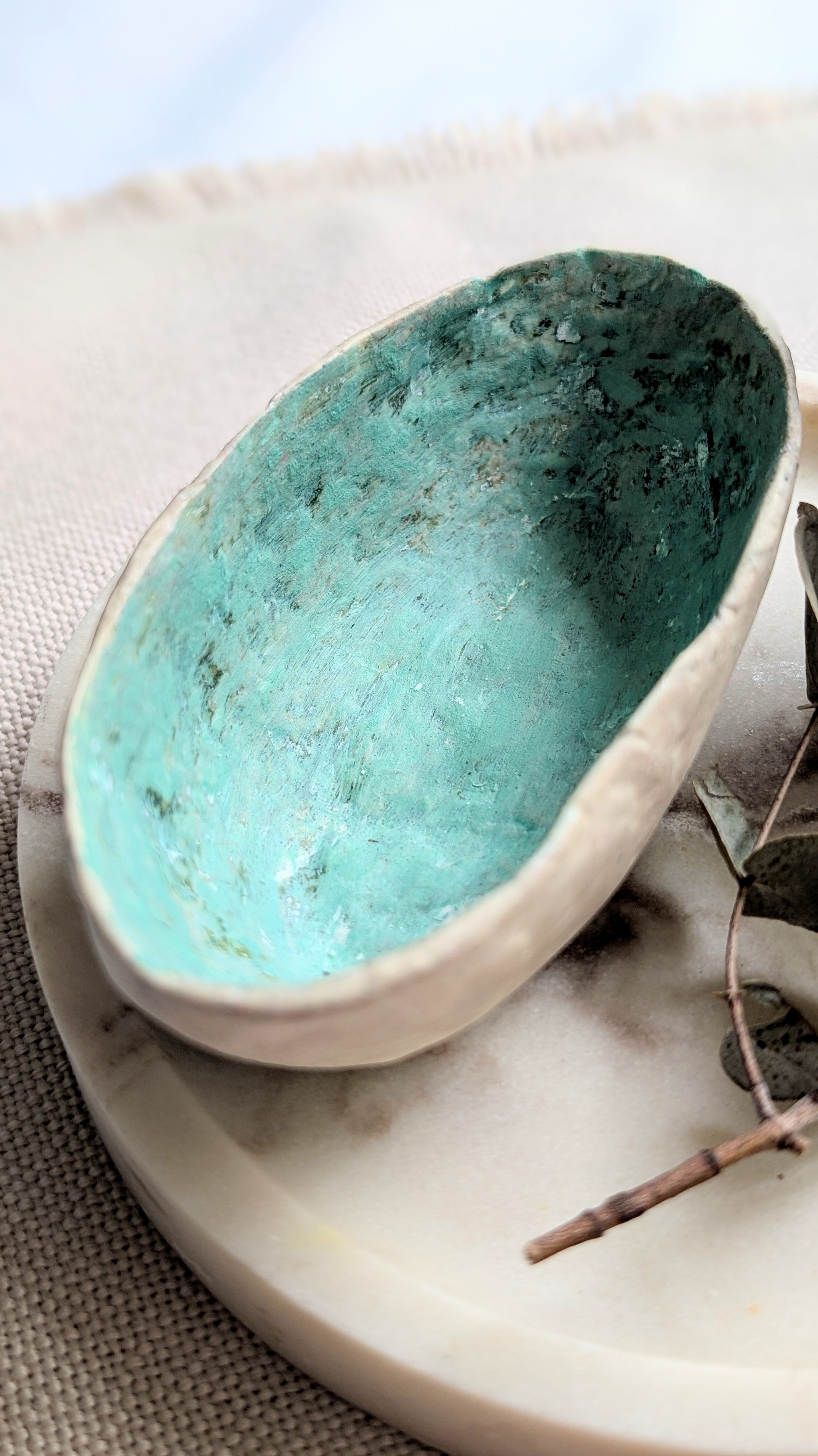 Handcrafted Paper Clay & Air-Dry Clay Bowl – Coastal Turquoise Interior