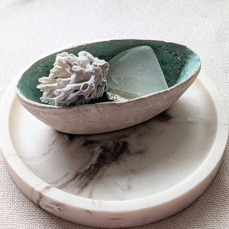 Handcrafted Paper Clay & Air-Dry Clay Bowl – Coastal Turquoise Interior
