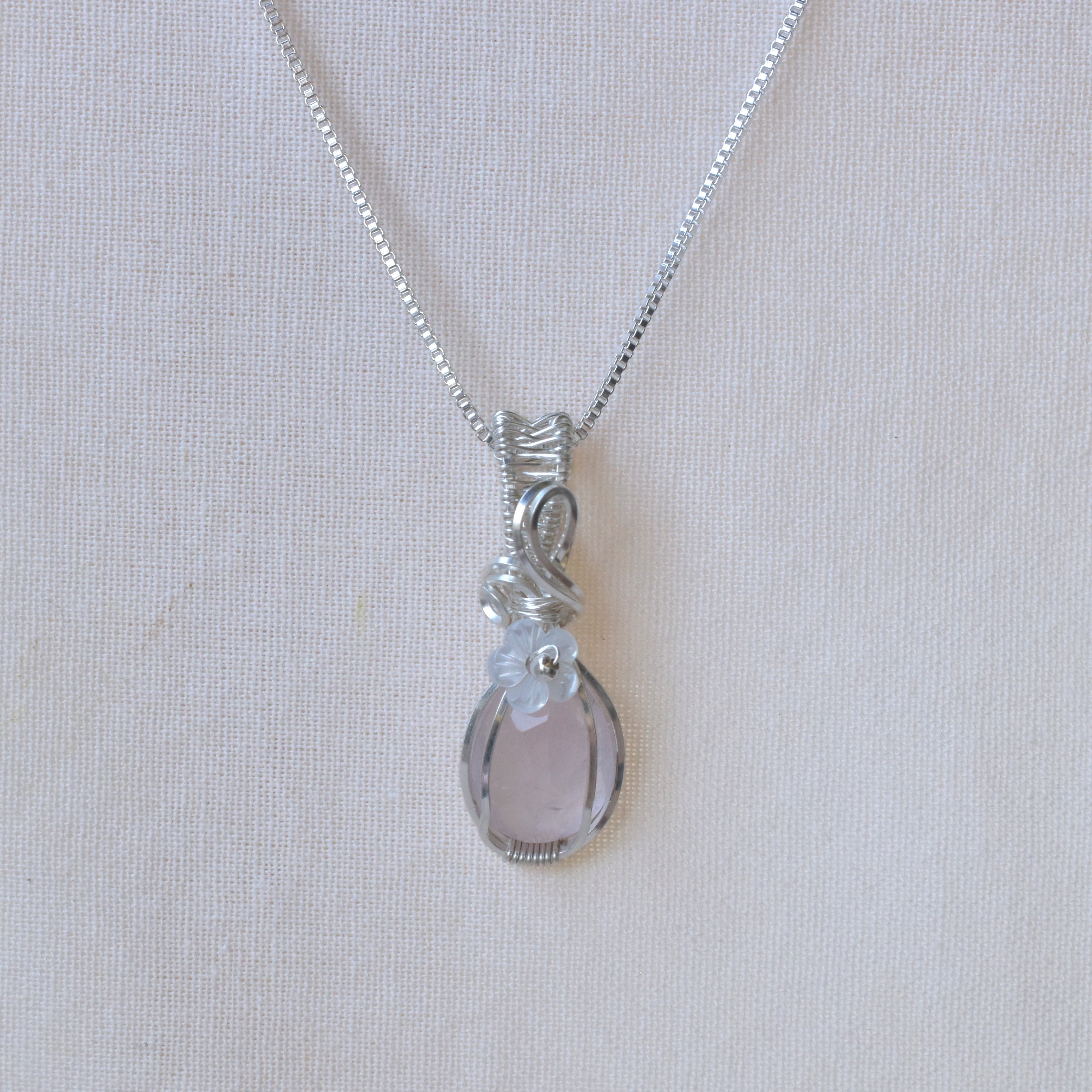 Handmade Wire-wrapped Rose Quartz Necklace - Mother's Day Mini Pendant