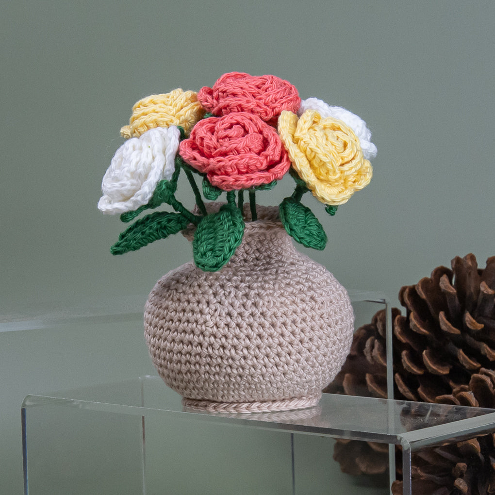 Forever Flowers - Crocheted Roses in Vase - Pots of Colour