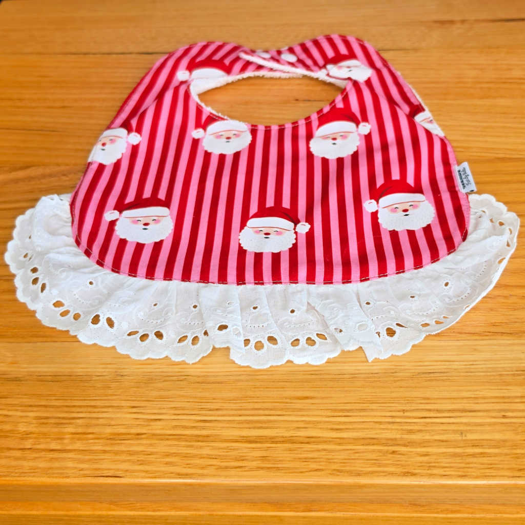 Handmade Red & Pink Santa Christmas Baby Bib