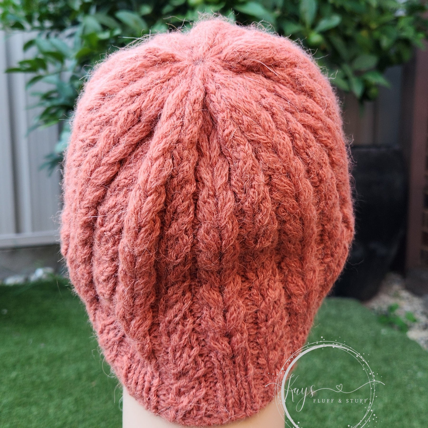 Handknit Peach Alpaca Textured Beanie