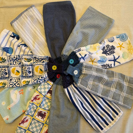 Crochet-Topped Cotton Hanging Towel - BLUE TONES