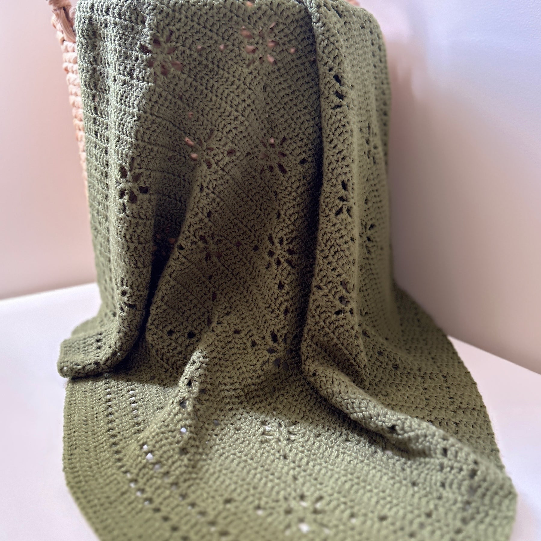 Forest Fields,  Handmade Forest Sage Green Crochet Baby Blanket, Modern Nursery Blanket