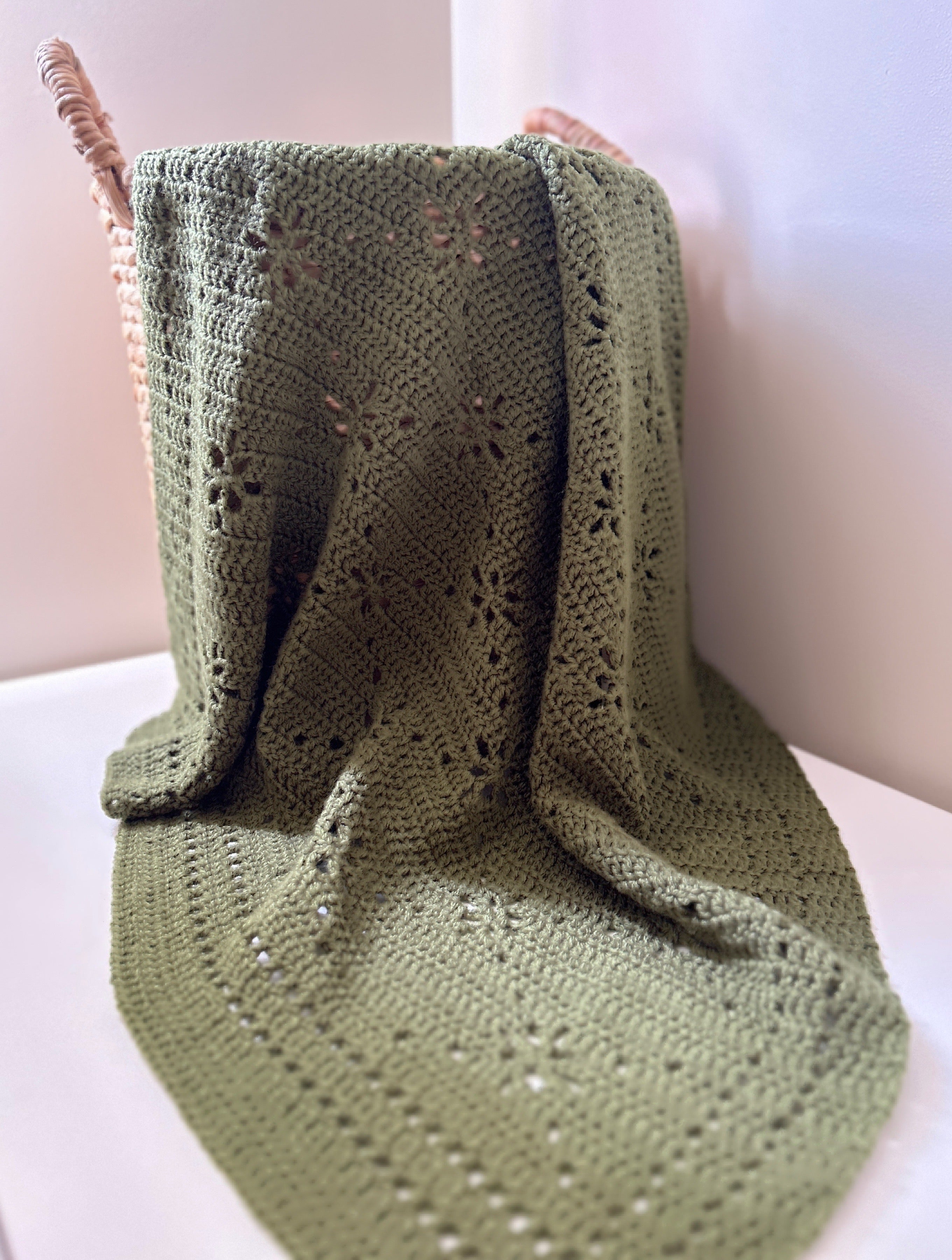 Forest Fields,  Handmade Forest Sage Green Crochet Baby Blanket, Modern Nursery Blanket