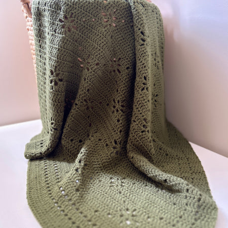 Forest Fields,  Handmade Forest Sage Green Crochet Baby Blanket, Modern Nursery Blanket