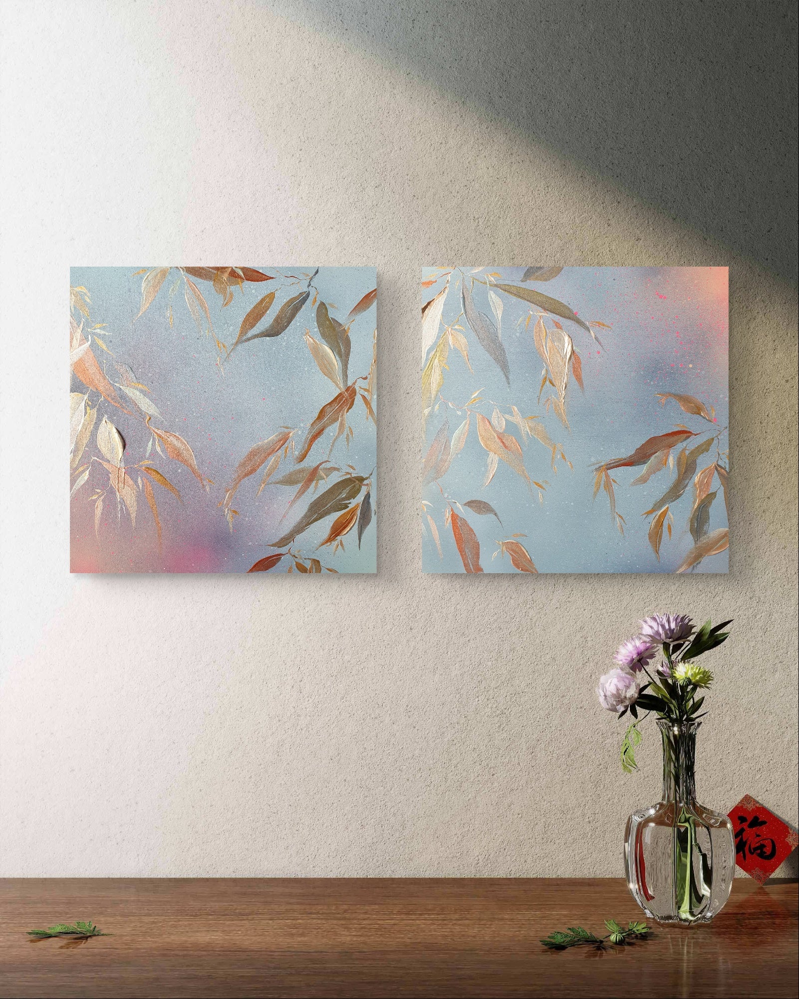 They Dance in Golden Sheen I & II | Original abstract wall art | Mixed media on board