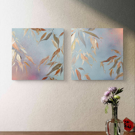 They Dance in Golden Sheen I & II | Original abstract wall art | Mixed media on board