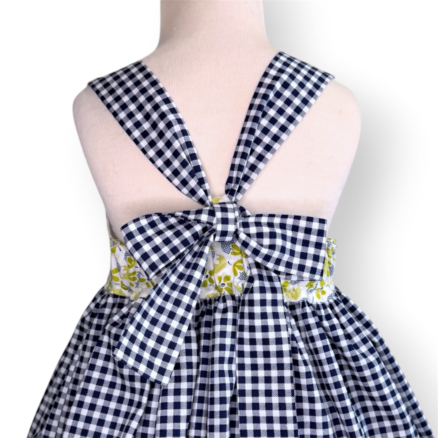 SIZE 5 Lola Dress | Navy gingham and print