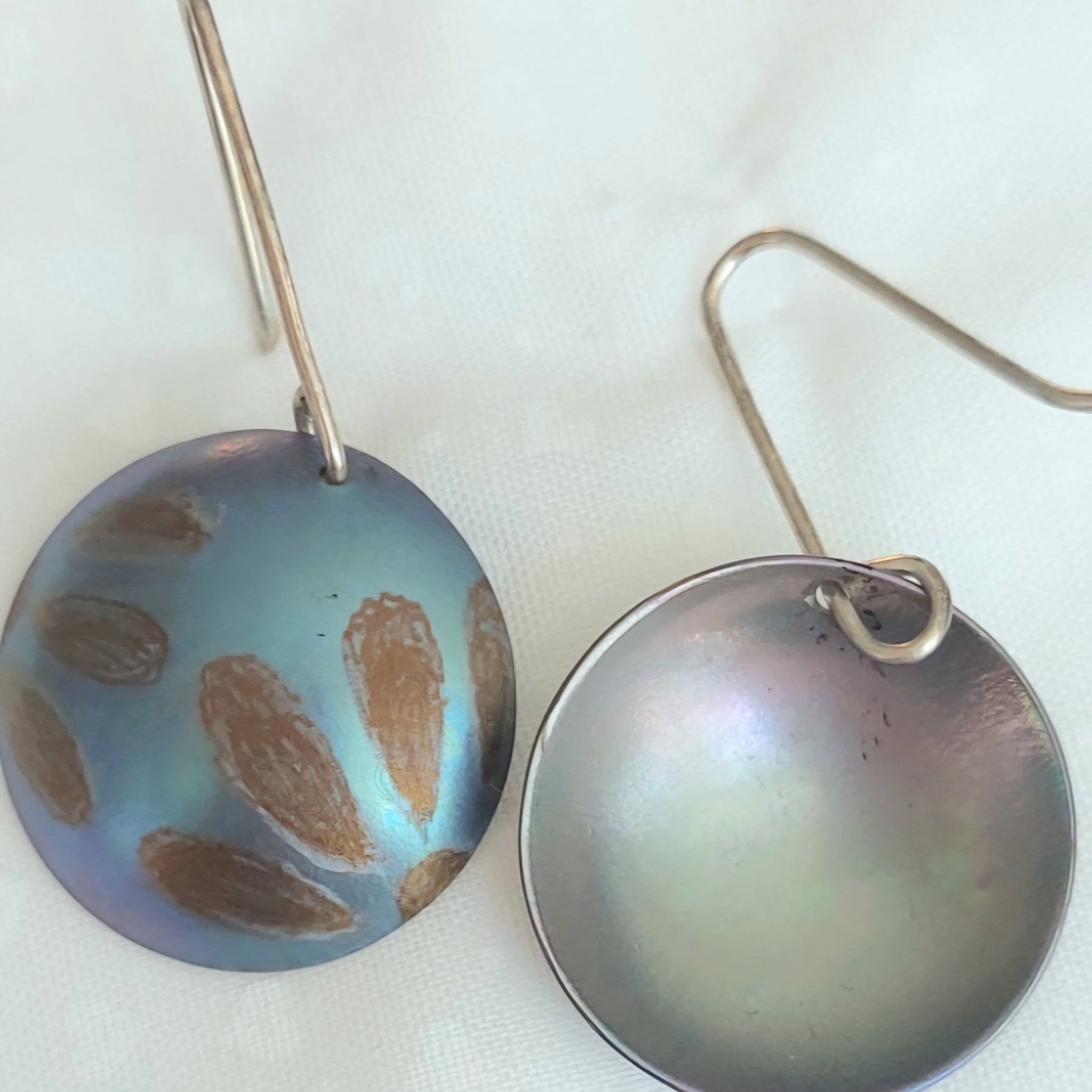 Titanium Domed Dangles- Flower Design  Teal and Bronze