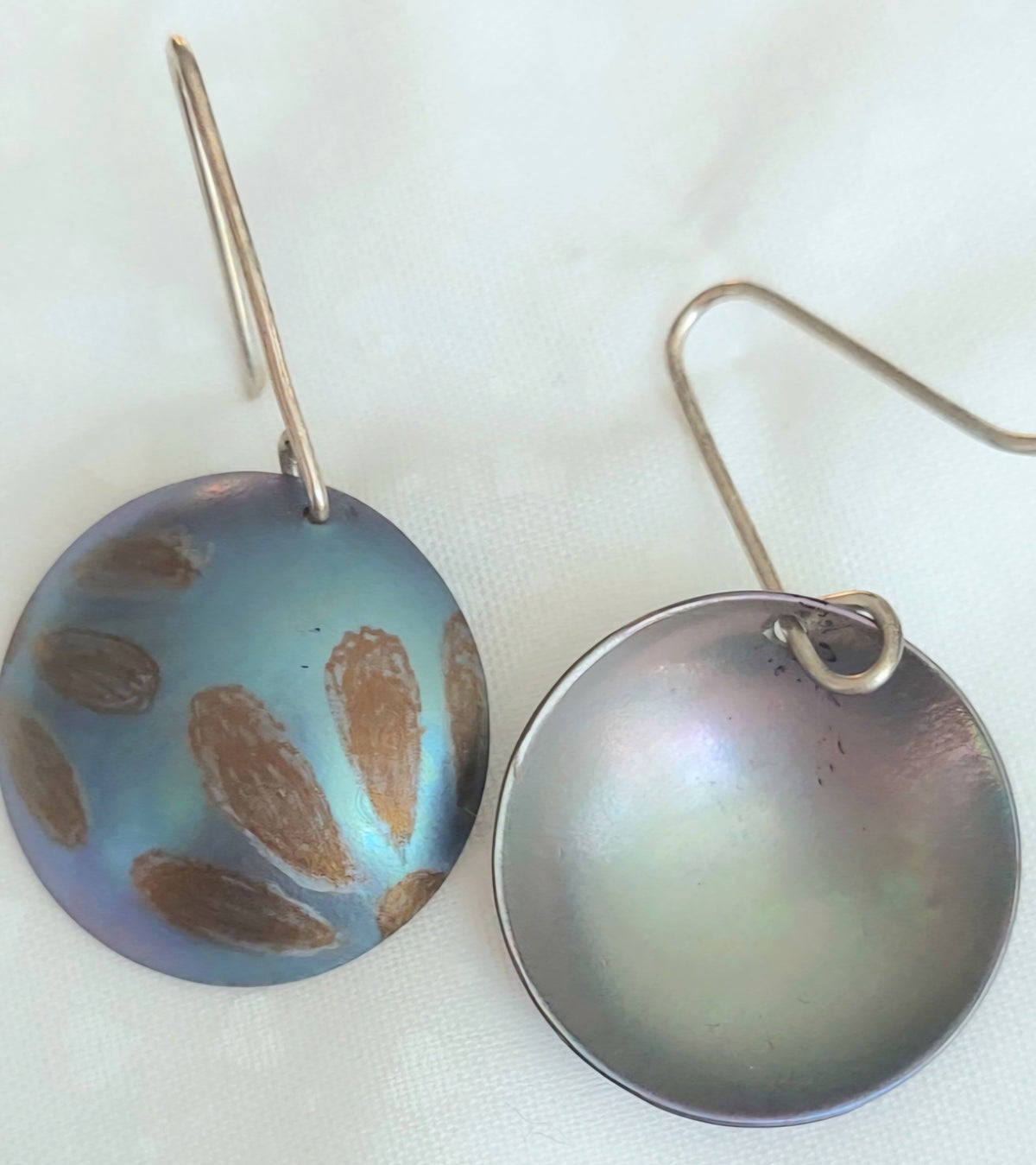 Titanium Domed Dangles- Flower Design  Teal and Bronze