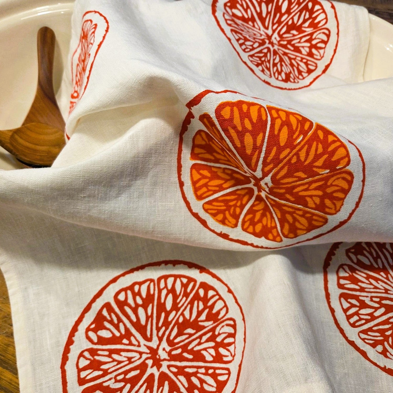 Hand Screen Printed Linen Tea Towels-Oranges & Oranges