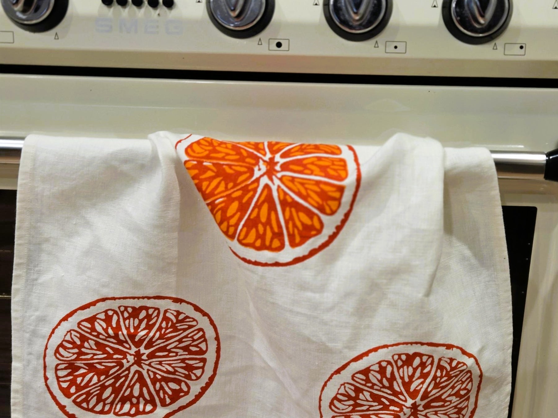 Hand Screen Printed Linen Tea Towels-Oranges & Oranges
