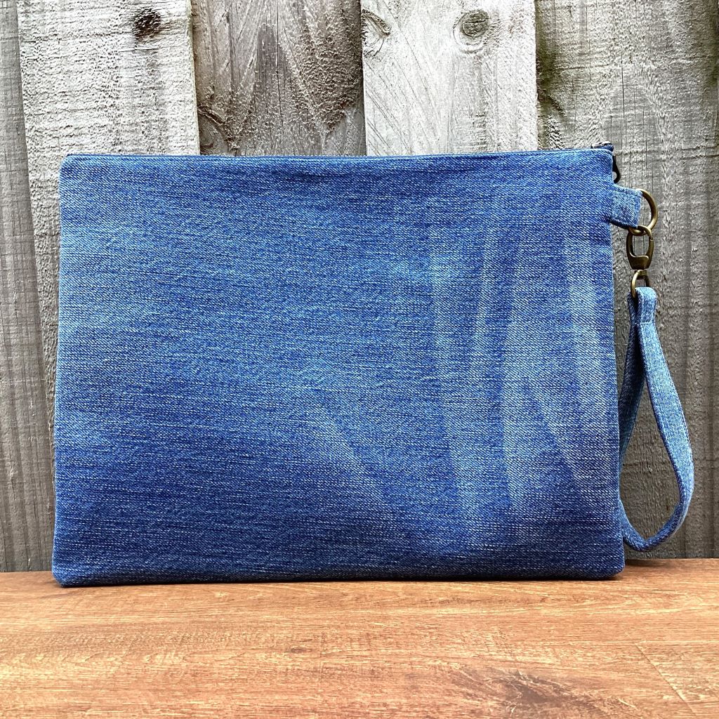 Large Upcycled Denim Pouch #2 - Patchwork Squares