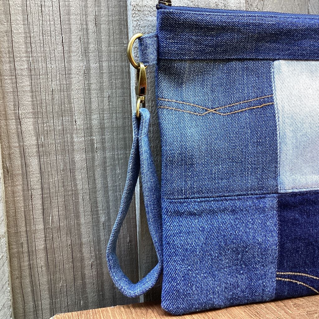 Large Upcycled Denim Pouch #2 - Patchwork Squares