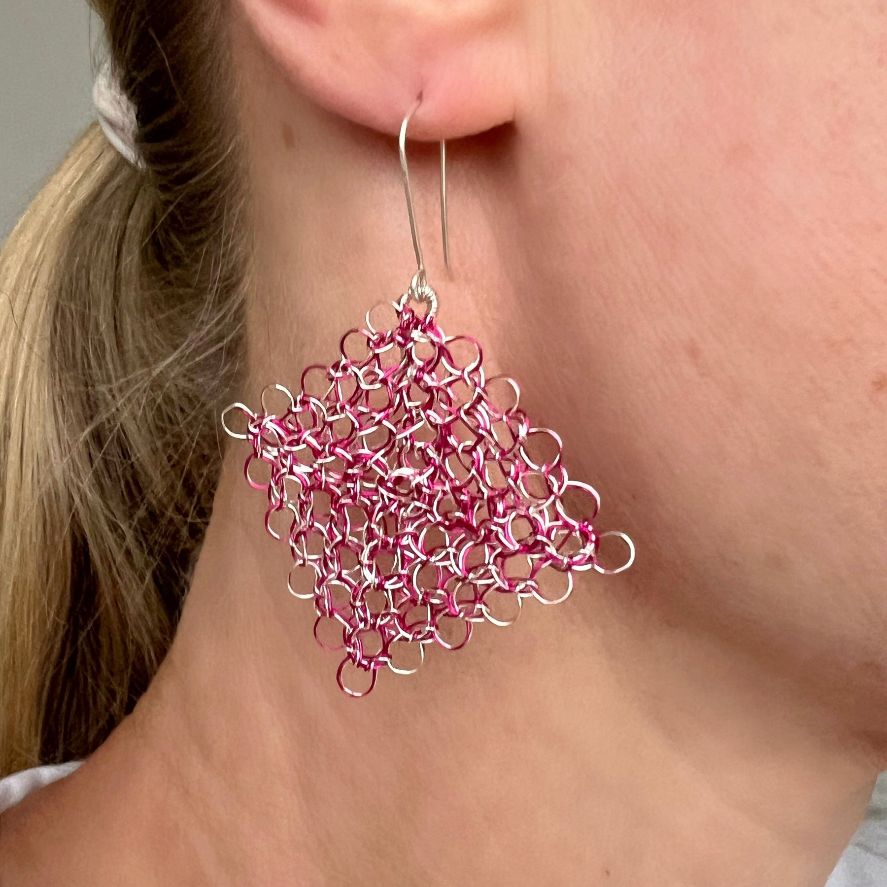 Fuchsia Peruvian Wire Diamond Earrings with Argentium Hooks