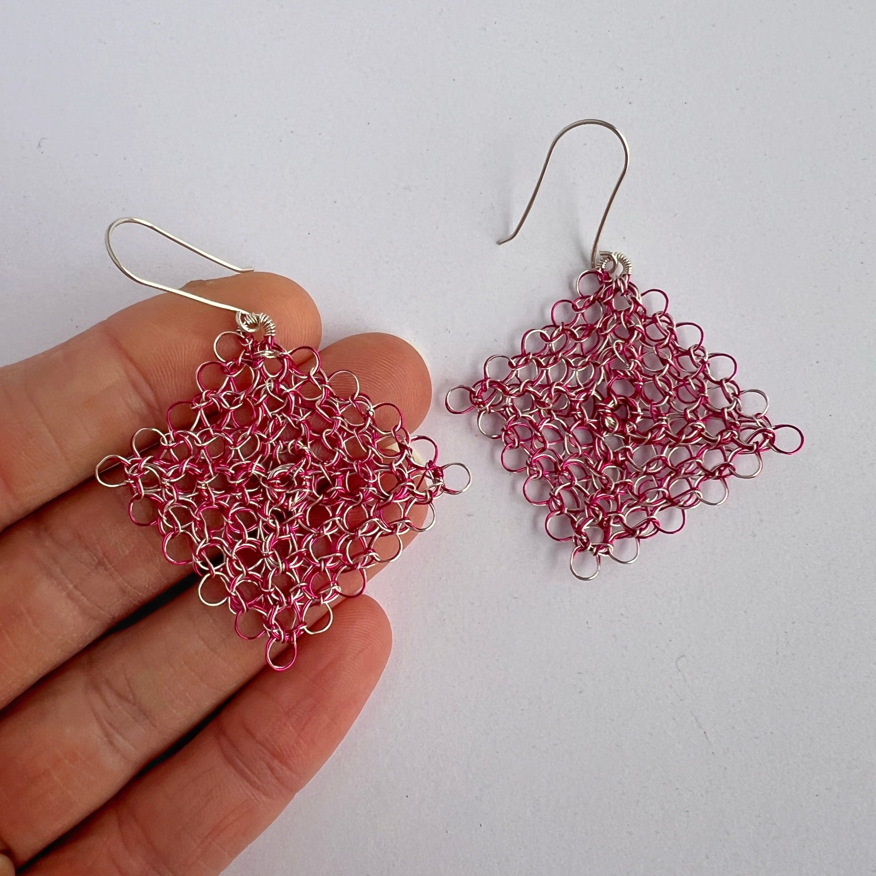 Fuchsia Peruvian Wire Diamond Earrings with Argentium Hooks