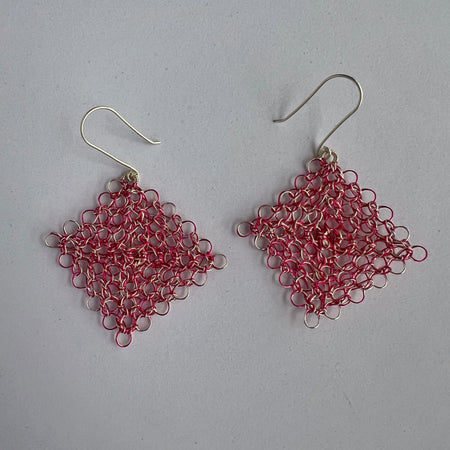 Fuchsia Peruvian Wire Diamond Earrings with Argentium Hooks