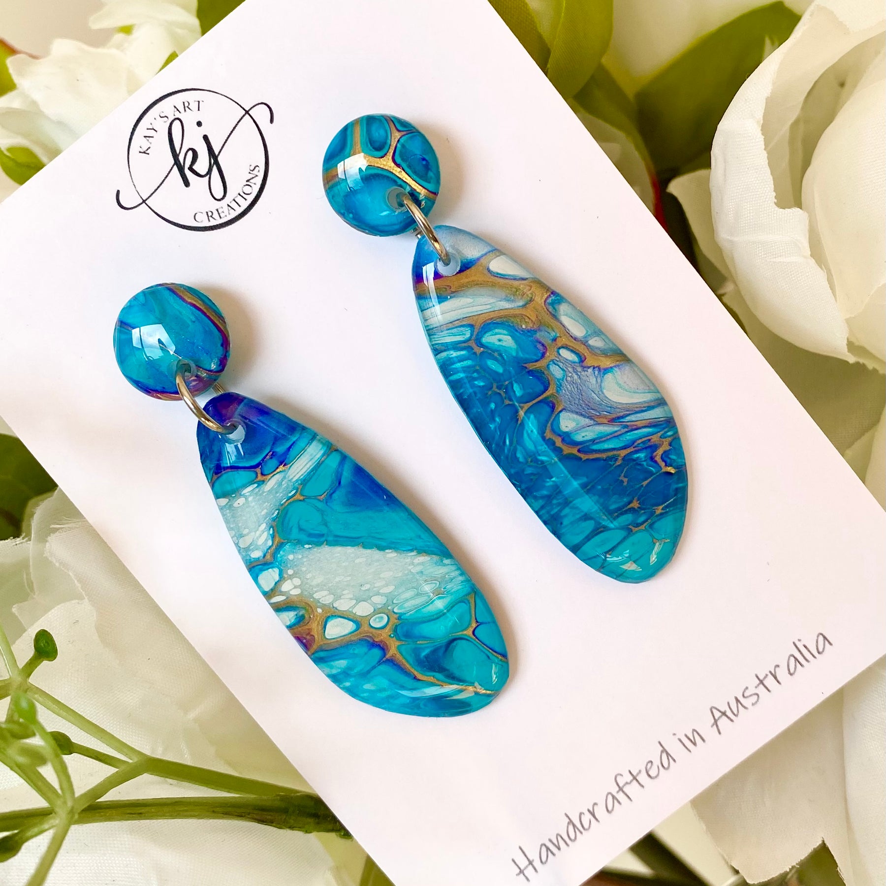 Turquoise Gold Dangle Stud Earrings