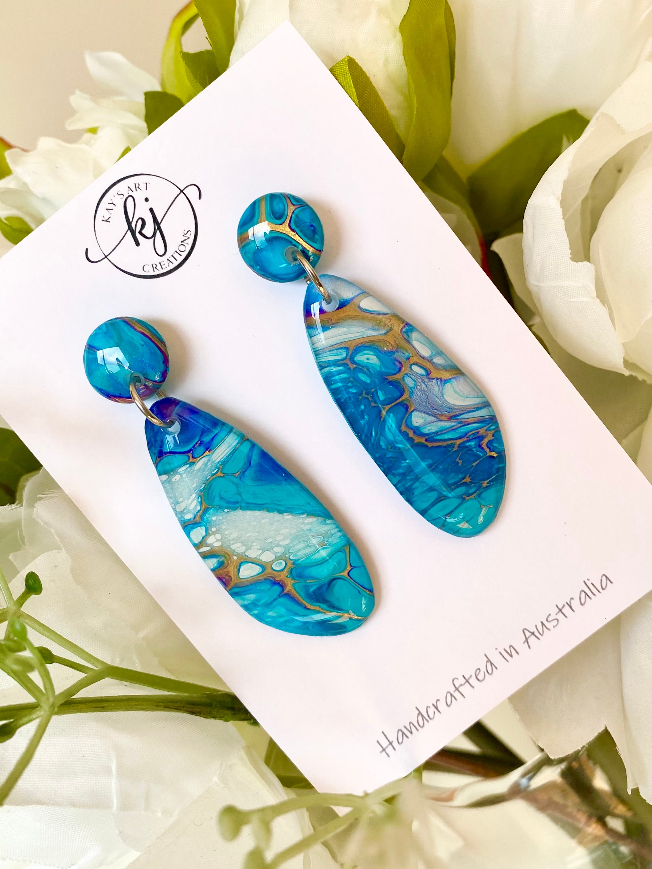 Turquoise Gold Dangle Stud Earrings