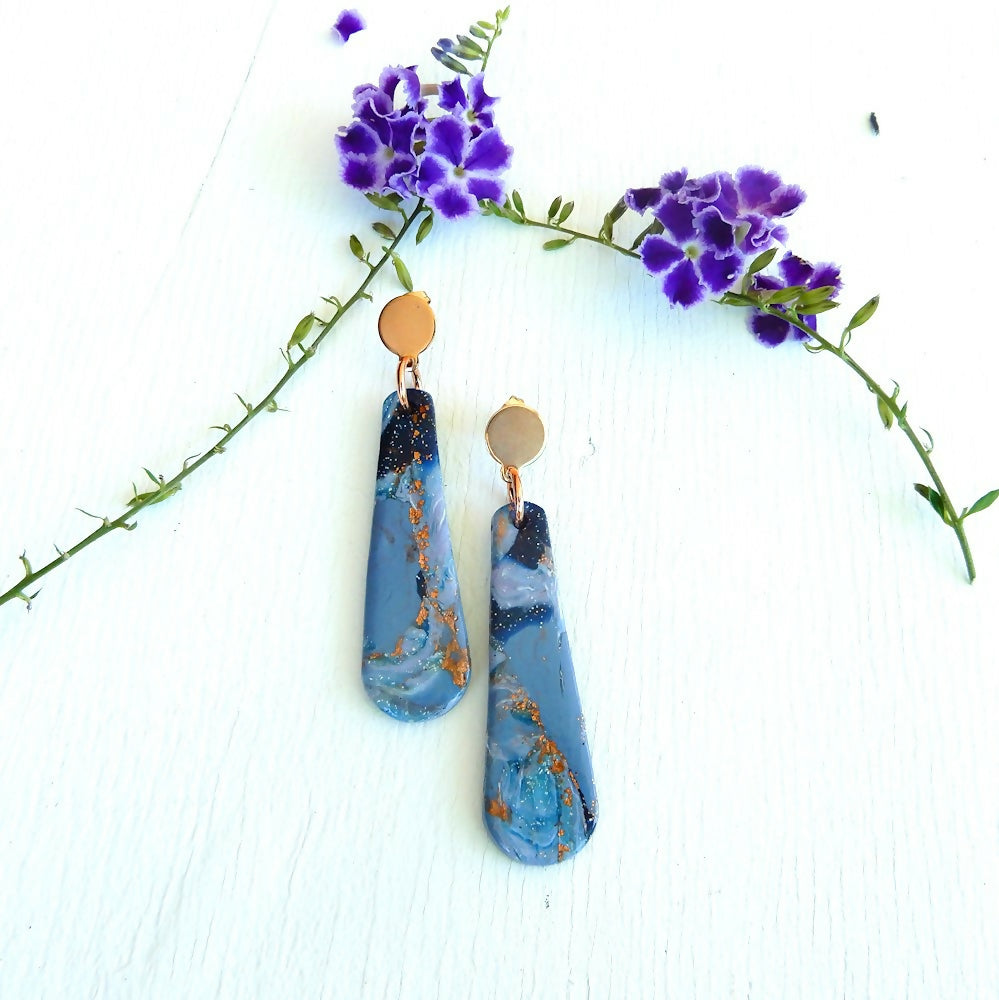 Blue & Bronze Polymer Clay Earrings "Tracey"