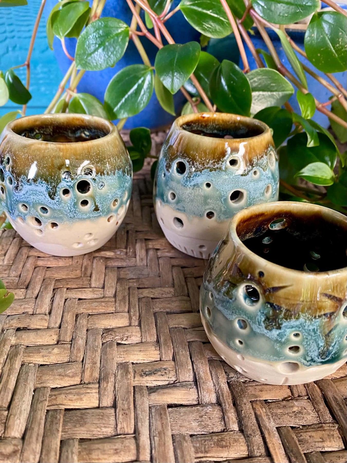 Handmade pottery tea light holders