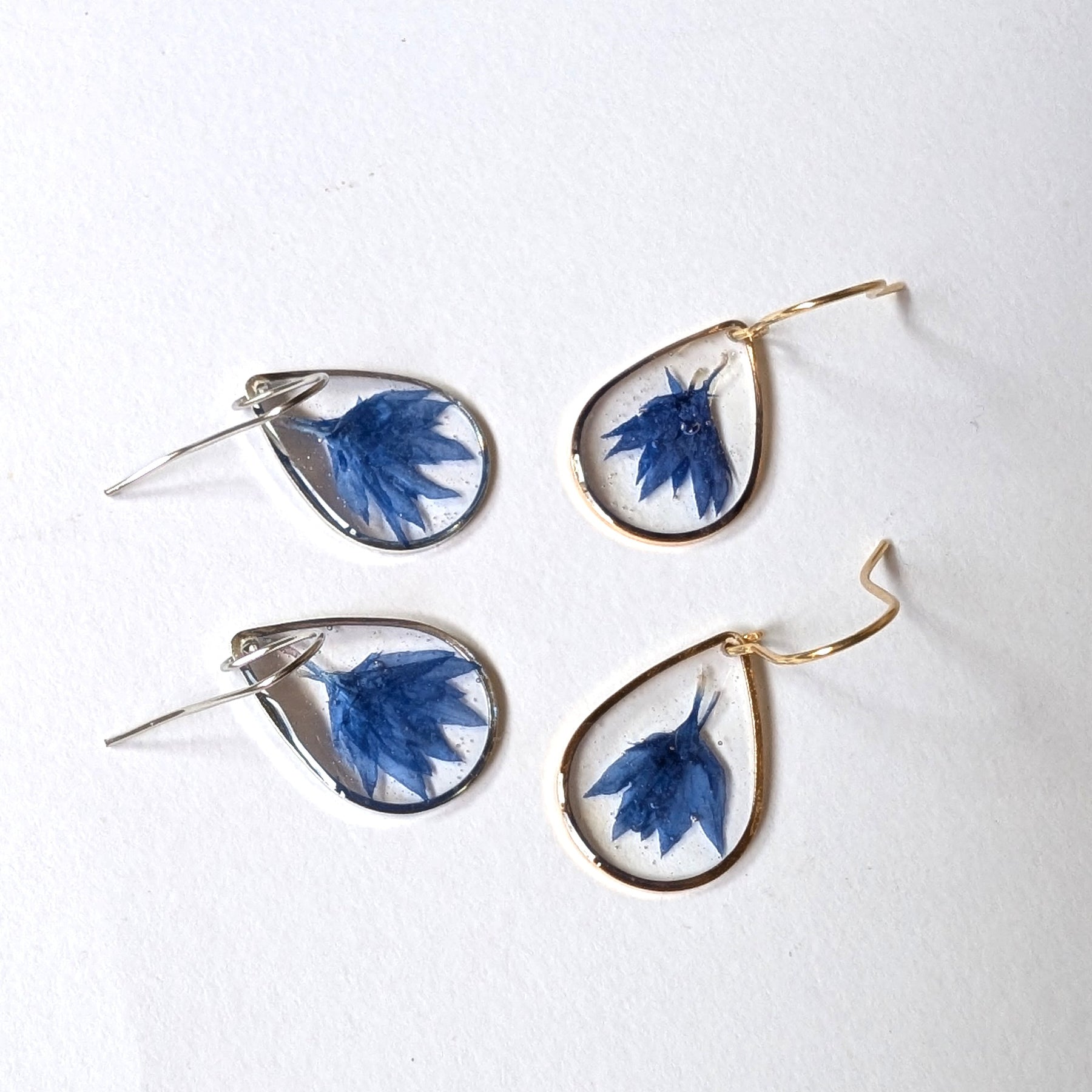 Real Cornflower Petal Resin Teardrop Earrings