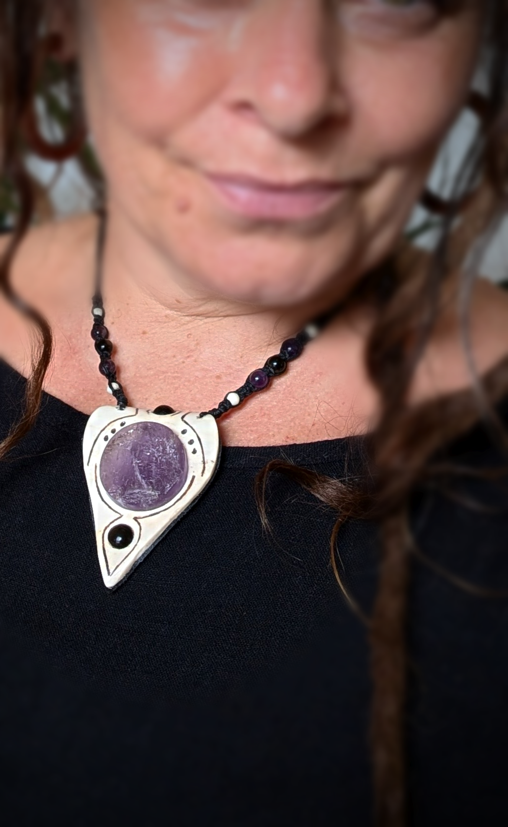 •| RAW AMETHYST | SILVERSHEEN OBSIDIAN | DEER ANTLER |• natural crystal necklace talisman