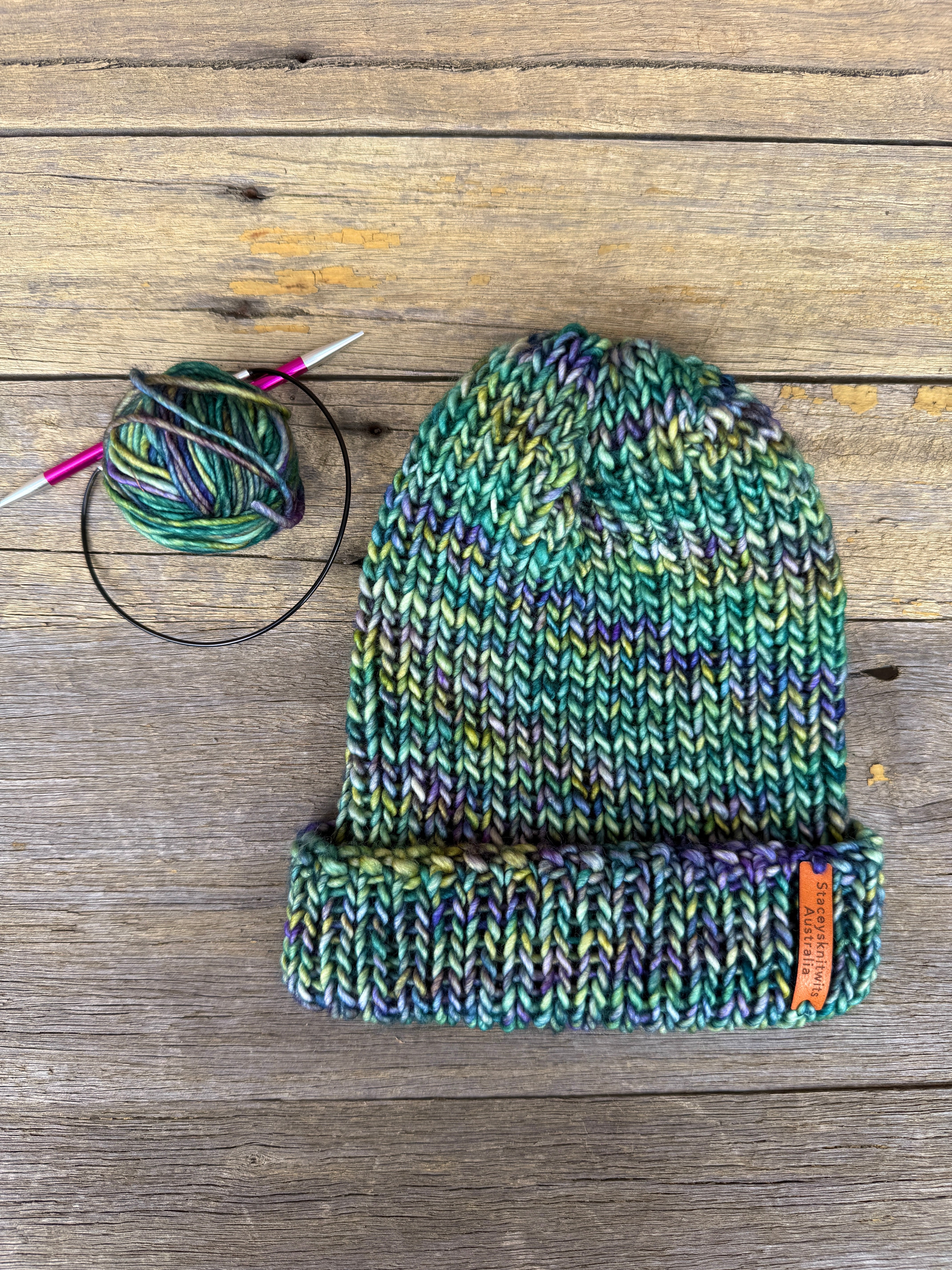 Unisex merino beanie, Blue Green flecked hand knitted beanie